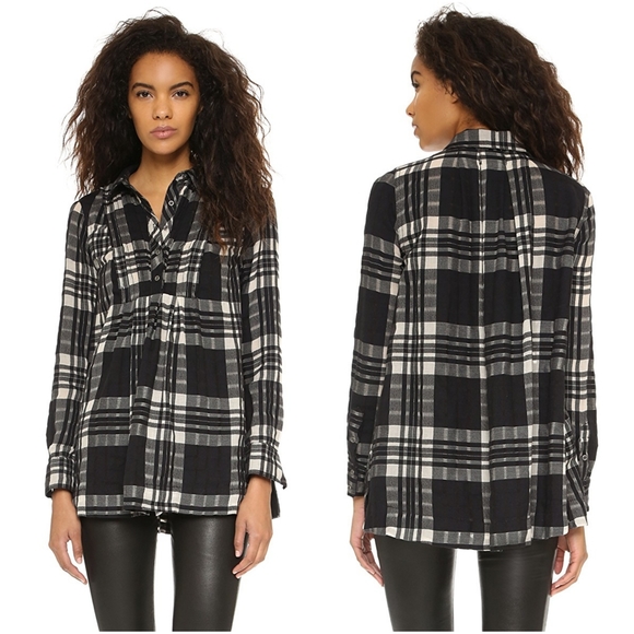 Free People Tops - Free People Plaid Button Top Long Sleeve Black SM